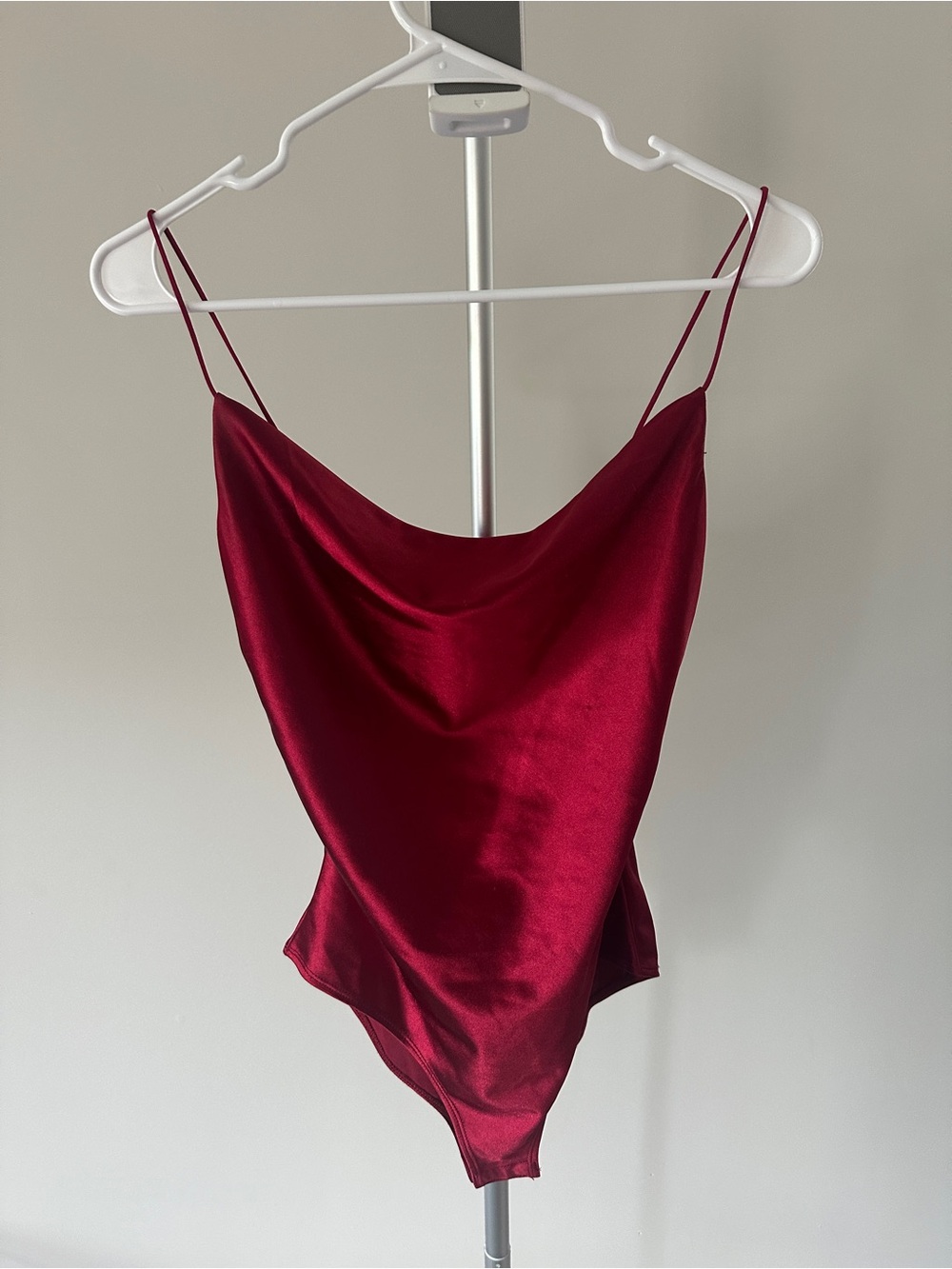 Bear Dance Burgundy Cowl Neck Spaghetti Strap Bodysuit